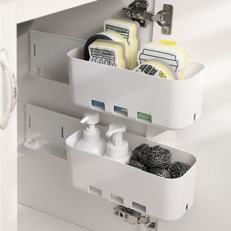 Kitchen Cabinet Retractable Storage Rack Drawer Type Multi-function Hole Free Refrigerator Bath Organizer Food Preservation Box