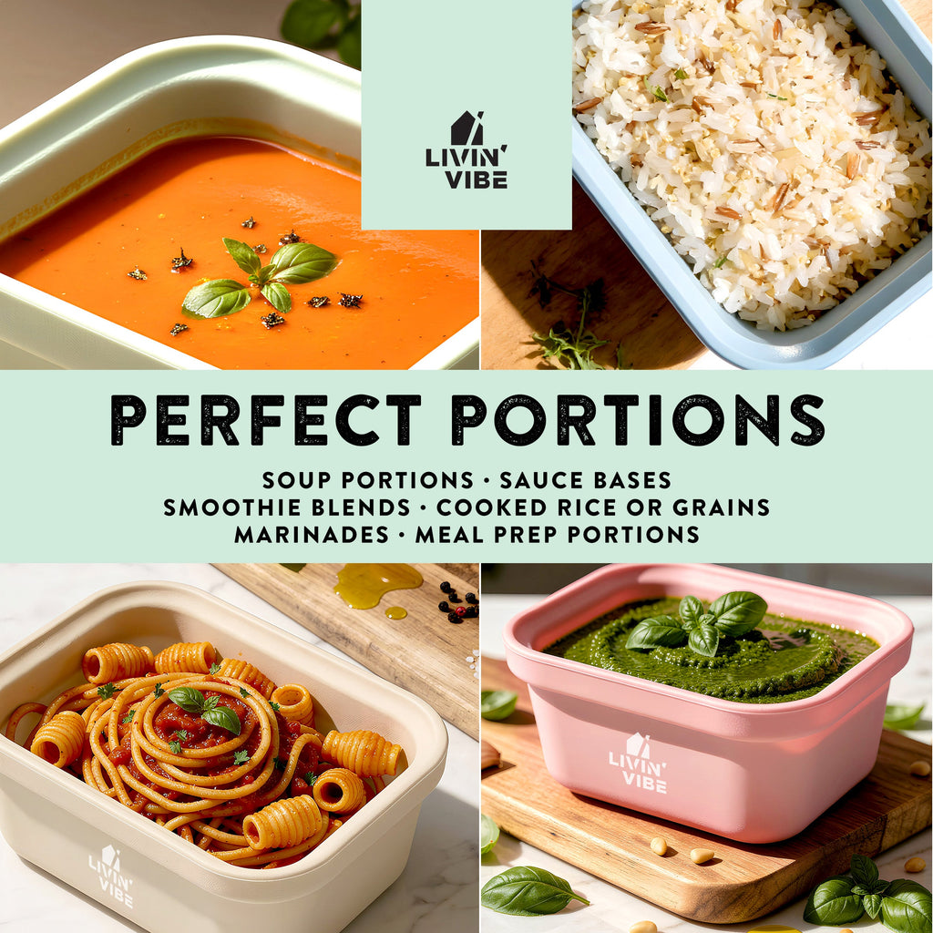 LIVINVIBE Silicone Freezer Tray Set with Lids – 4 Pack 250ml