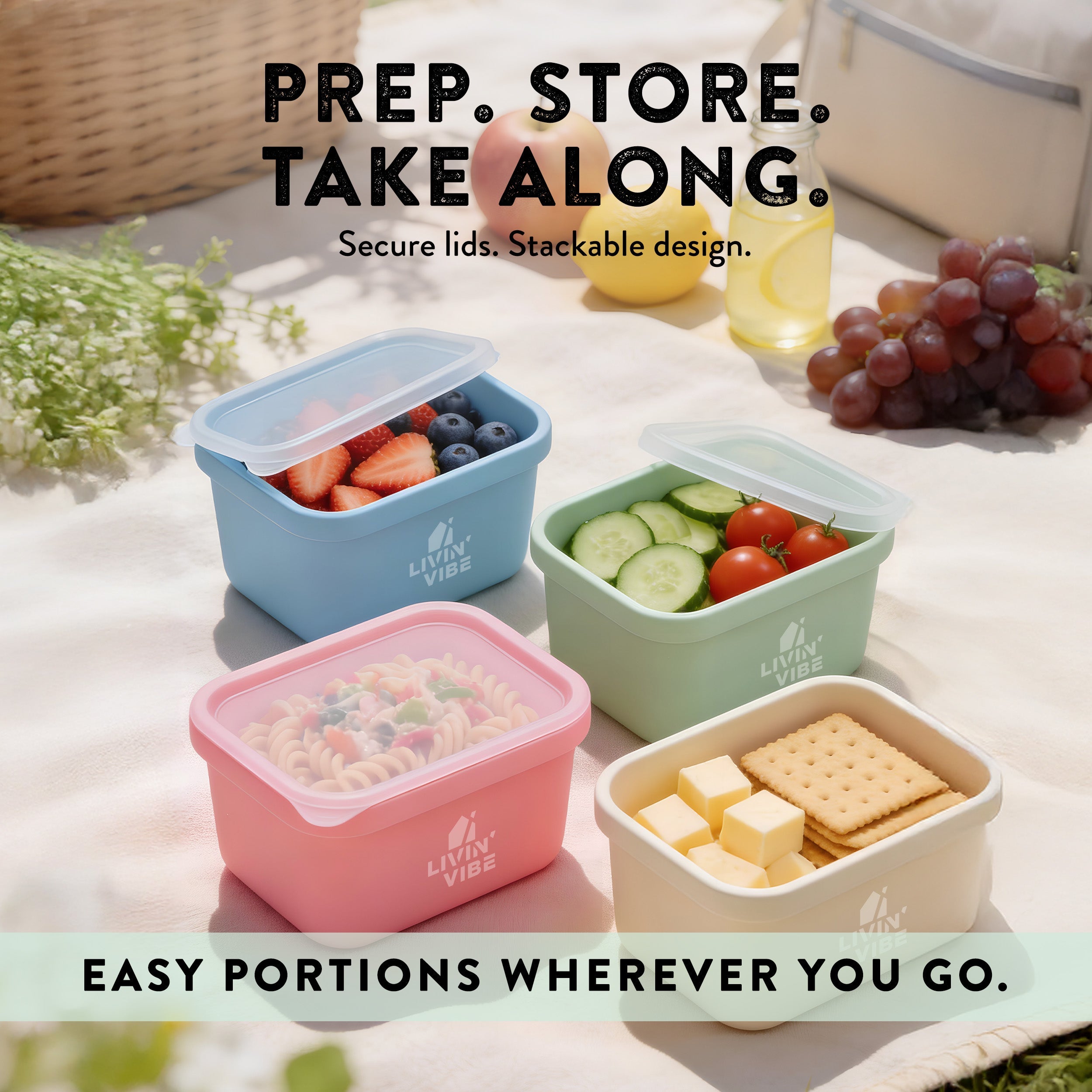 LIVINVIBE Silicone Freezer Tray Set with Lids – 4 Pack 250ml